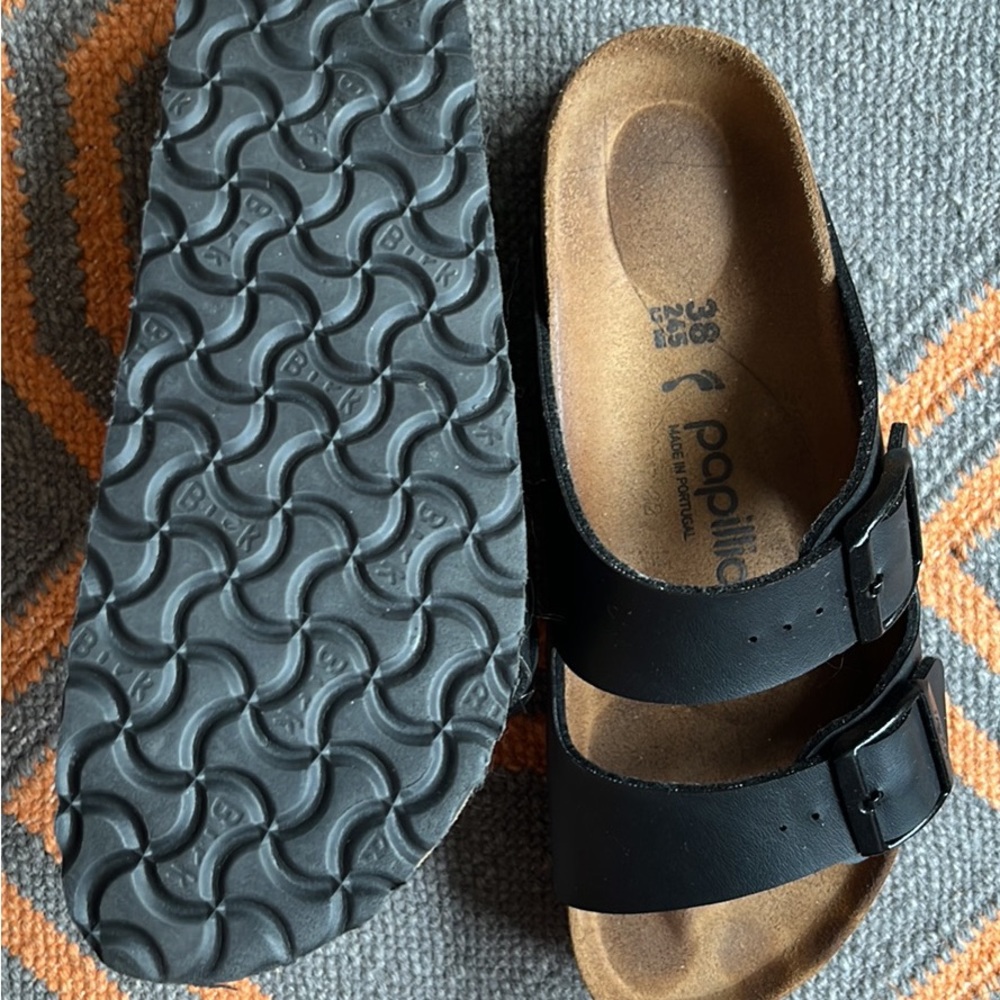 Birkenstock platform sandals, size 38 (9-9 1/2 US), black leather